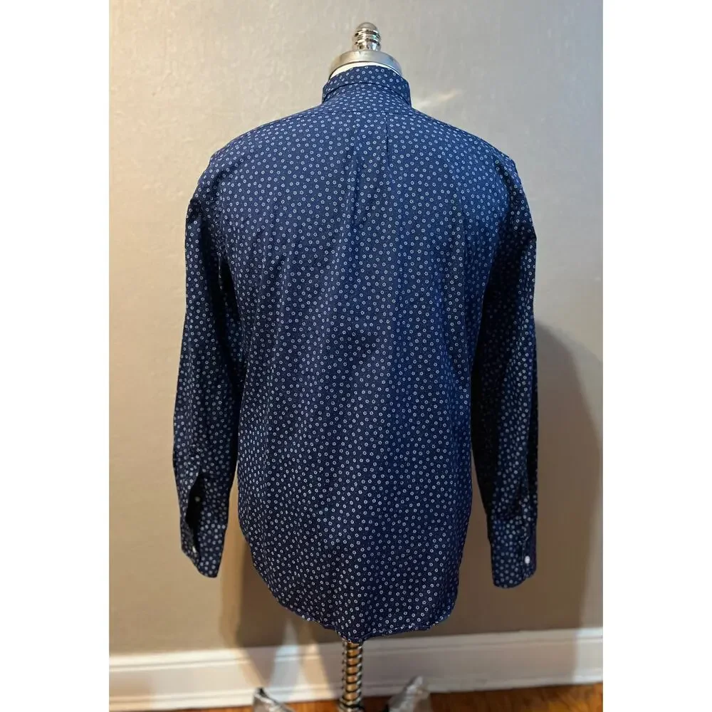 J. CREW Men's Secret Wash Shirt Classic Cotton Button Up Floral Blue Size Medium